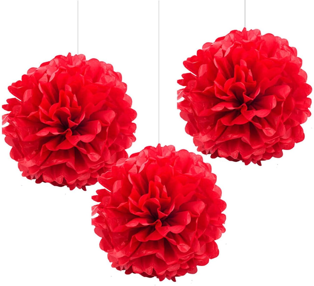 Red Tissue Paper Pom Poms, 12in Paper Flower Balls Hanging Party Decorations, Pack of 12